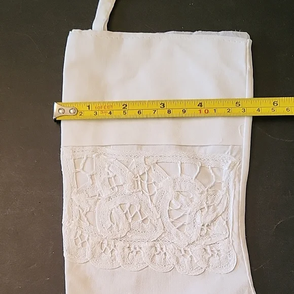 Elegant White Cotton Battenburg Christmas Stocking, Ready for Crafting! 12" - Picture 11 of 11